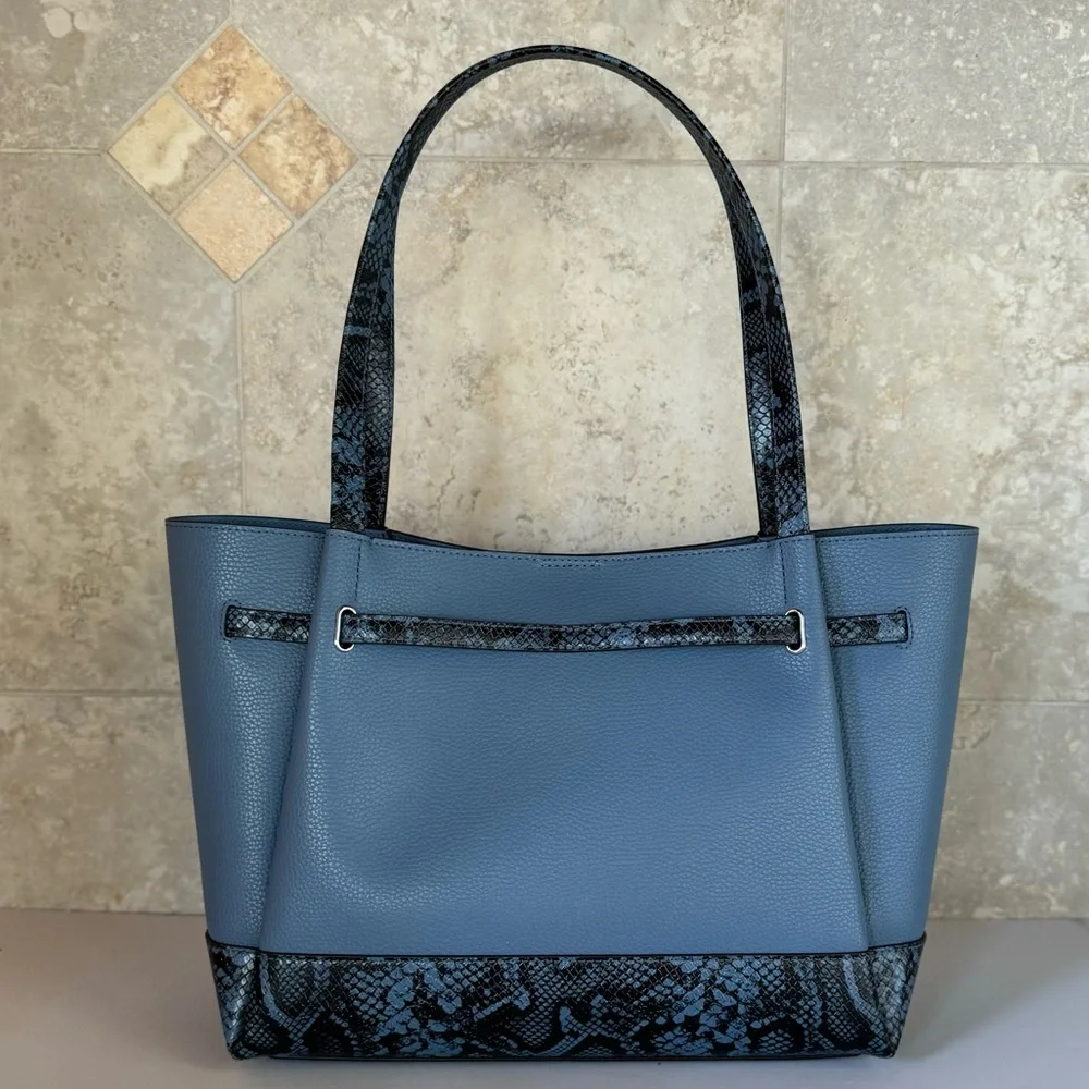 Michael Kors Blue Leather Tote with Snake-Print Accents - Picture 3 of 15